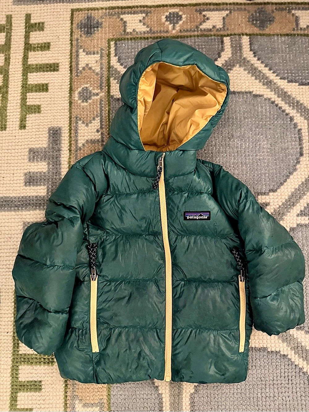 Patagonia Kids' Hi-Loft Down Sweater Hoody Green Hooded Puffer Jacket 3T